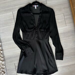Urban Outfitters Phoebe black satin corseted shirt mini dress